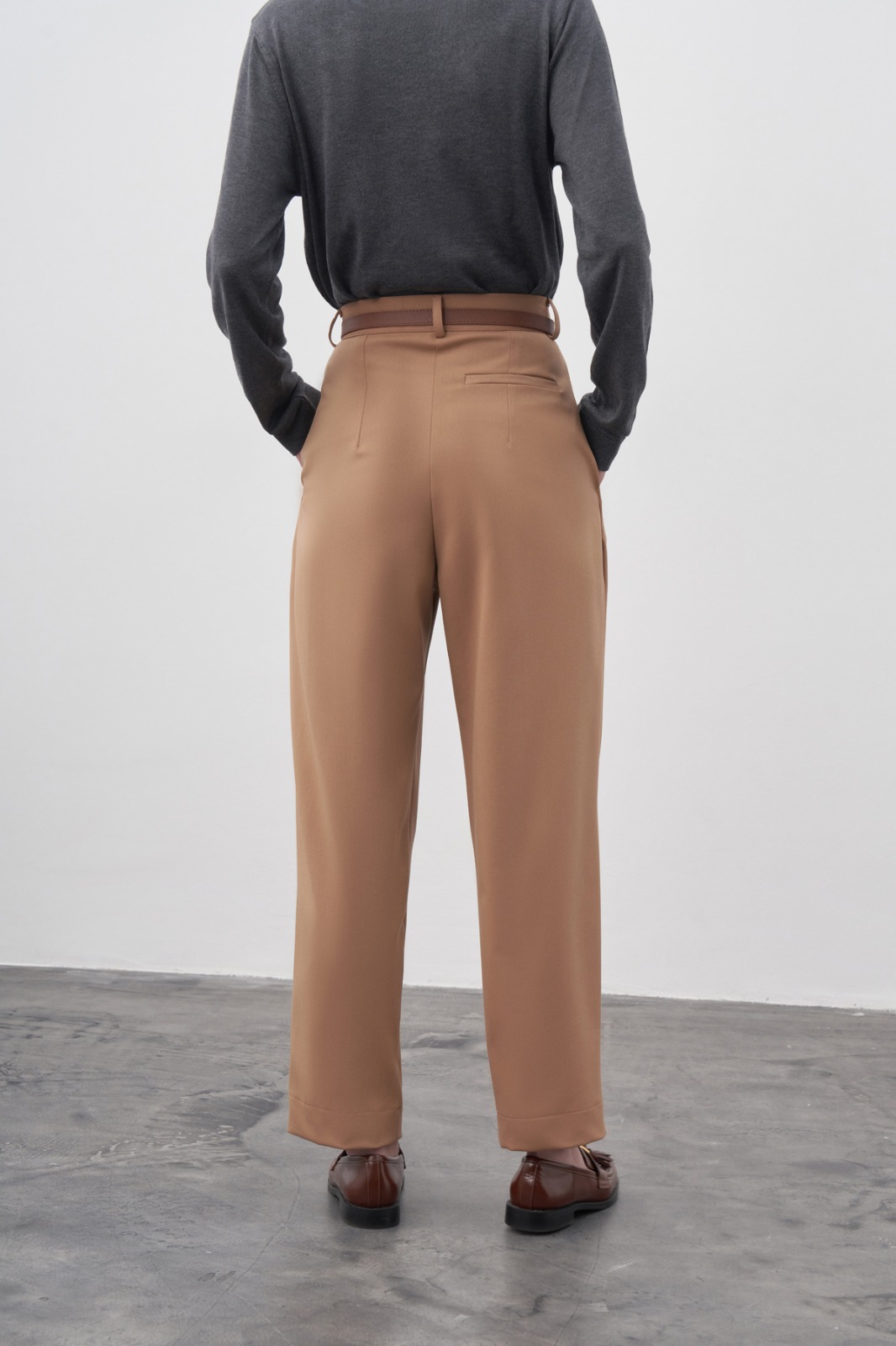 ARELLA Pleated Camel Trousers